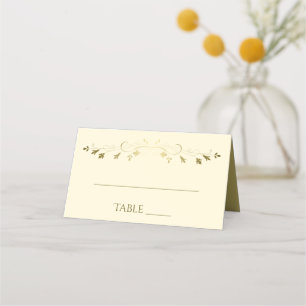 Eenvoudig elegant Filigree Gold & Cream Wedding Plaatskaartje