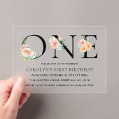 Eenvoudig Elegant Floral 1 1e verjaardag Partij Acryl Uitnodigingen (Insitu (Draagbaar))