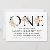 Eenvoudig Elegant Floral 1 1e verjaardag Partij Kaart (Voorkant)