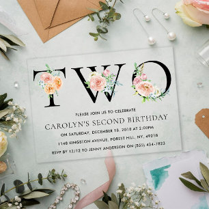 Eenvoudig Elegant Floral, 2de verjaardag van de Tw Acryl Uitnodigingen