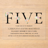 Eenvoudig Elegant Floral 5e verjaardag Acryl Uitnodigingen (Voorkant)