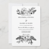 Eenvoudig Elegant Floral Black White Wedding Kaart (Voorkant)