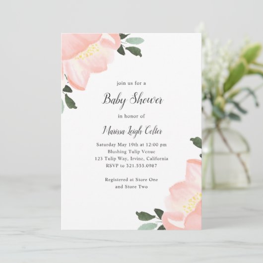 Eenvoudig Elegant Floral Blush Pink Girl Baby show Kaart (Staand voorkant)