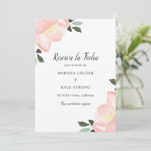 Eenvoudig elegant Floral Blush Pink Weddenschap Sp Save The Date (Staand voorkant)