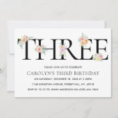 Eenvoudig Elegant Floral DREE 3e verjaardag Kaart (Voorkant)