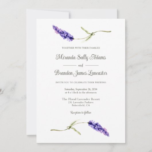 Eenvoudig Elegant Floral Lavender Wedding Kaart (Voorkant)