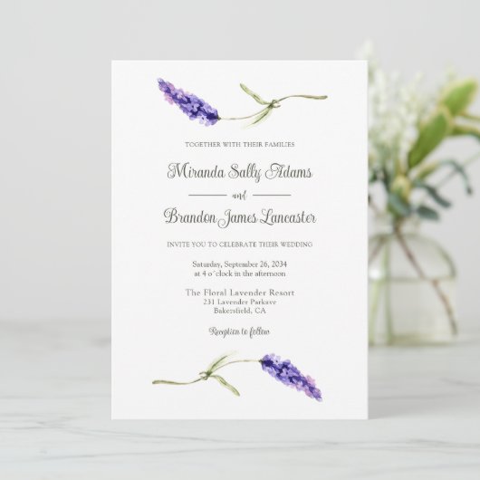 Eenvoudig Elegant Floral Lavender Wedding Kaart (Staand voorkant)
