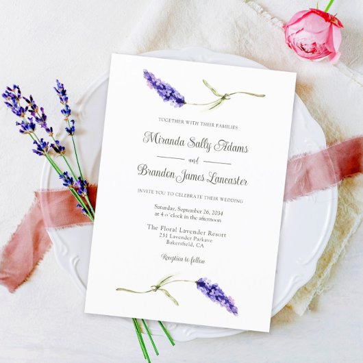 Eenvoudig Elegant Floral Lavender Wedding Kaart