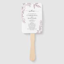 Eenvoudig Elegant Floral Mauve bruiloft programma Handwaaier