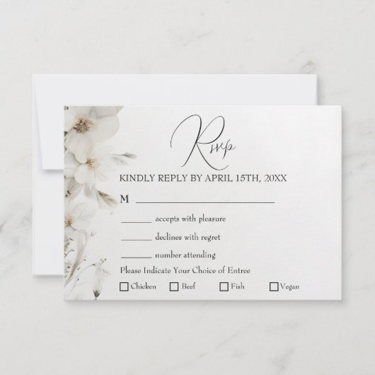 Eenvoudig Elegant Floral Meal Choice Wedding RSVP Kaartje (Voorkant)