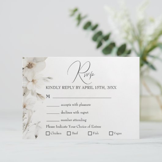 Eenvoudig Elegant Floral Meal Choice Wedding RSVP Kaartje (Staand voorkant)
