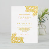 Eenvoudig Elegant Floral Summer Wedding Real Gold Folie Uitnodiging (Staand Voorkant)