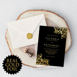 Eenvoudig Elegant Floral Summer Wedding Real Gold Folie Uitnodiging