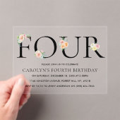 Eenvoudig Elegant Floral VIER 4e verjaardag Acryl Uitnodigingen (Insitu (Draagbaar))