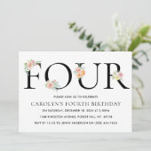 Eenvoudig Elegant Floral VIER 4e verjaardag Kaart (Staand voorkant)