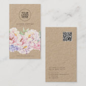 Eenvoudig Elegant Floral Visitekaartje met QR-code (Voorkant / Achterkant)