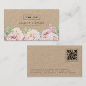 Eenvoudig Elegant Floral Visitekaartje met QR-code (Voorkant / Achterkant)
