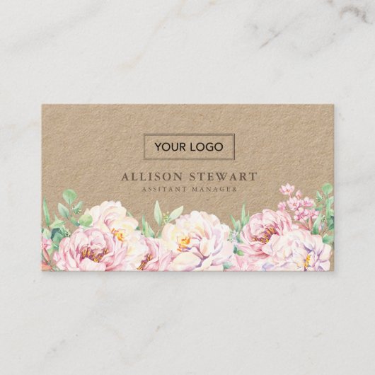 Eenvoudig Elegant Floral Visitekaartje met QR-code (Voorkant)