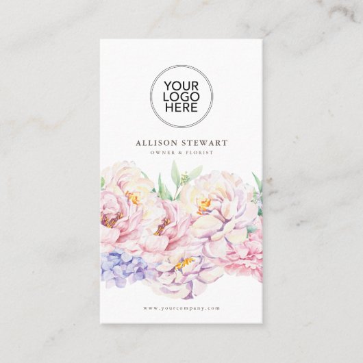 Eenvoudig Elegant Floral Visitekaartje met QR-code (Voorkant)