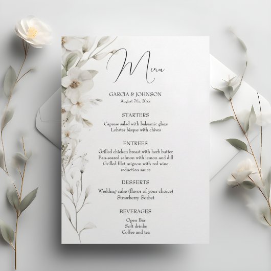 Eenvoudig Elegant Floral Wedding Menu