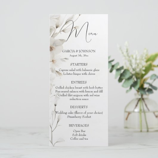 Eenvoudig Elegant Floral Wedding Menu (Staand voorkant)