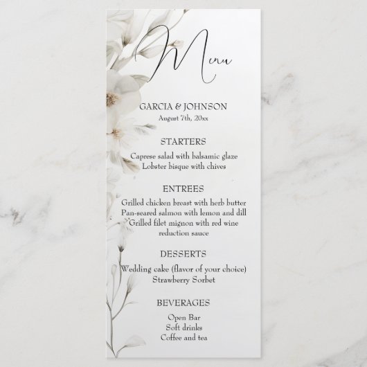 Eenvoudig Elegant Floral Wedding Menu (Voorkant)