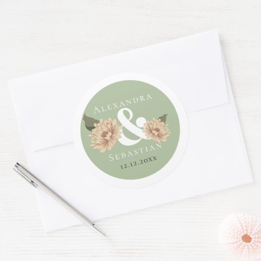 Eenvoudig Elegant Floral Wedding Ronde Sticker (Envelop)