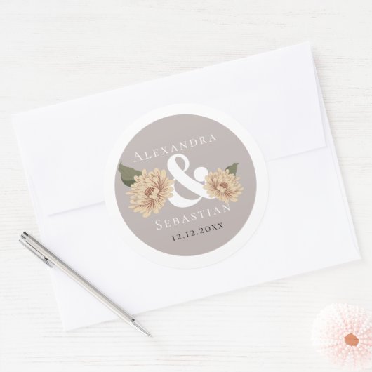 Eenvoudig Elegant Floral Wedding Ronde Sticker (Envelop)