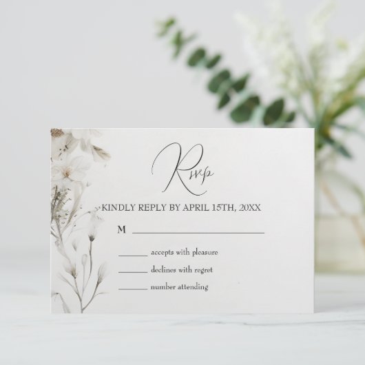 Eenvoudig Elegant Floral Wedding RSVP Kaartje (Staand voorkant)