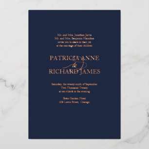 Eenvoudig elegant formeel huwelijk folie uitnodiging