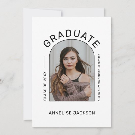Eenvoudig elegant foto afstuderen aankondiging (Voorkant)
