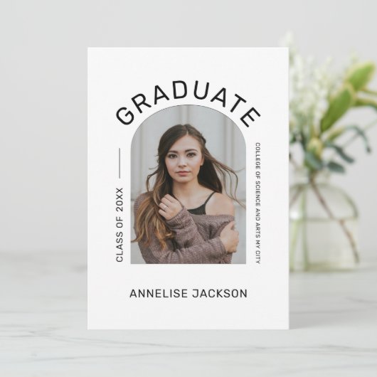 Eenvoudig elegant foto afstuderen aankondiging (Staand voorkant)