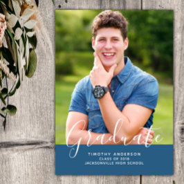 Eenvoudig elegant foto-Afstuderen verticaal | Blau Kaart