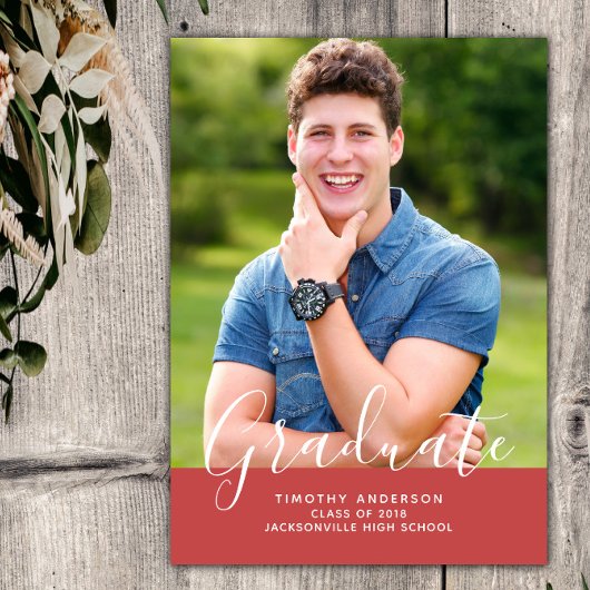 Eenvoudig Elegant Foto Afstuderen Verticaal | Rood Kaart