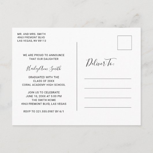 Eenvoudig elegant foto modern Afstuderen Aankondigingskaart (Achterkant)