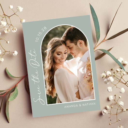 Eenvoudig Elegant Foto Sage Green Wedding Save The Date