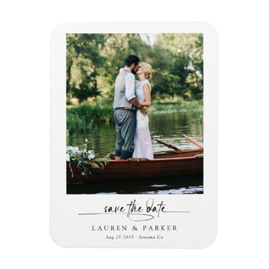 Eenvoudig Elegant Foto Save the Date Script Bruilo Magneet (Verticaal)