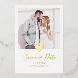 Eenvoudig elegant fotohart Sla de datum van het ec Folie Uitnodiging
