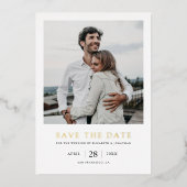 Eenvoudig elegant fotohuwelijk: sla de datum goud folie uitnodiging (Voorkant)