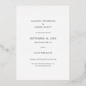 Eenvoudig elegant fotohuwelijk: sla de datum goud folie uitnodiging (Achterkant)