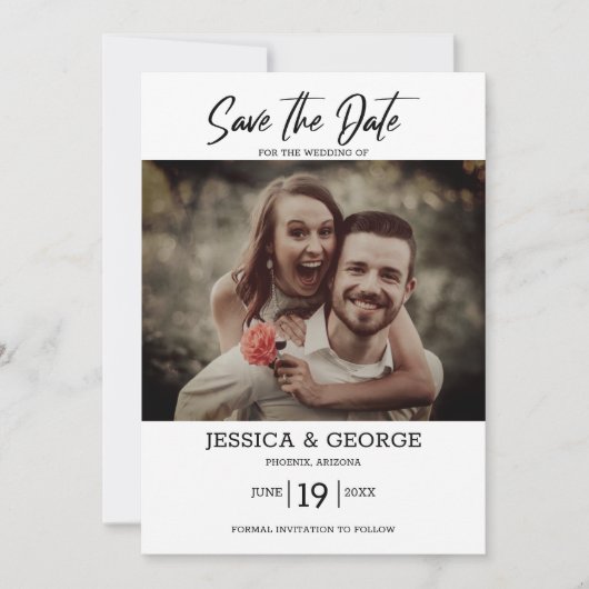 Eenvoudig elegant fotohuwelijk sparen de Datum Kaart (Voorkant)