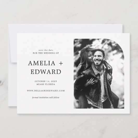 Eenvoudig elegant fotohuwelijk sparen de Datum Kaart (Voorkant)