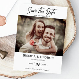 Eenvoudig elegant fotohuwelijk sparen de Datum Kaart