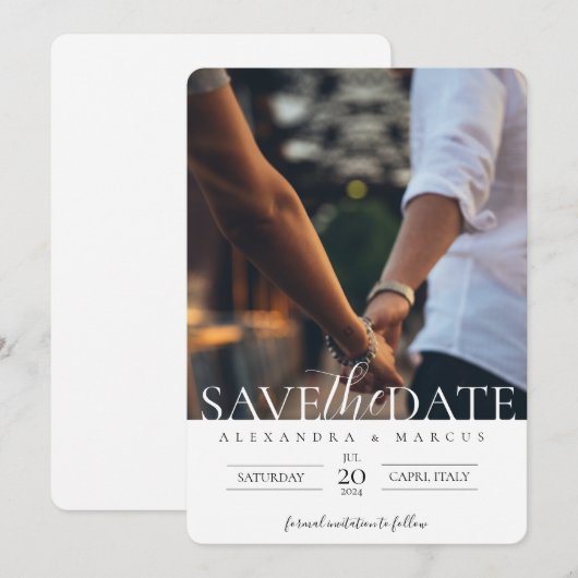 Eenvoudig elegant fotohuwelijk sparen de datum kaart (Voorkant / Achterkant)