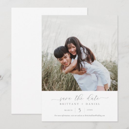 Eenvoudig elegant fotohuwelijk sparen de Datum Kaart (Voorkant / Achterkant)