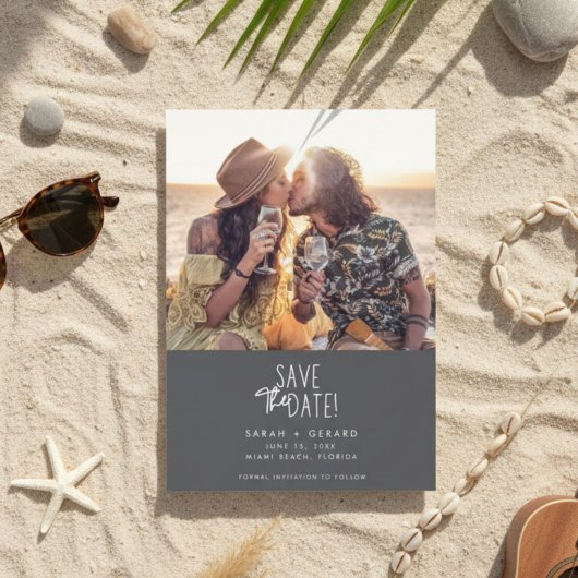 Eenvoudig elegant fotohuwelijk sparen de Datum Save The Date