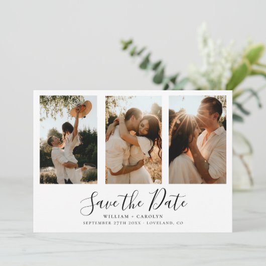 Eenvoudig elegant fotohuwelijk sparen de datum save the date (Staand voorkant)
