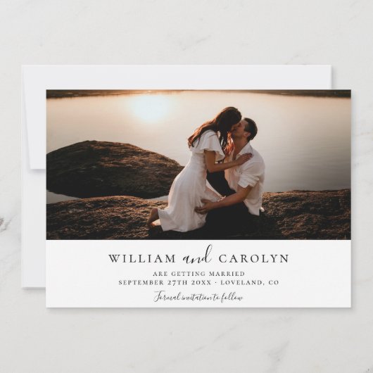 Eenvoudig elegant fotohuwelijk sparen de datum save the date (Achterkant)