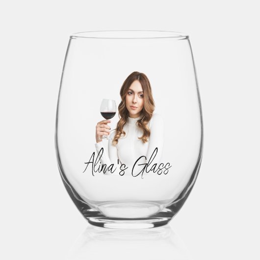 Eenvoudig Elegant Fotonaam Monogram Gift Wijnglas Zonder Voet (Voorkant)
