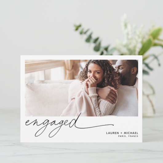 Eenvoudig Elegant Fotoscript QR Code Verloving Kaart (Staand voorkant)